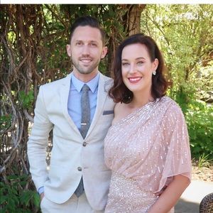 Adrianna Papell Blush Sequin One-Shoulder Dress